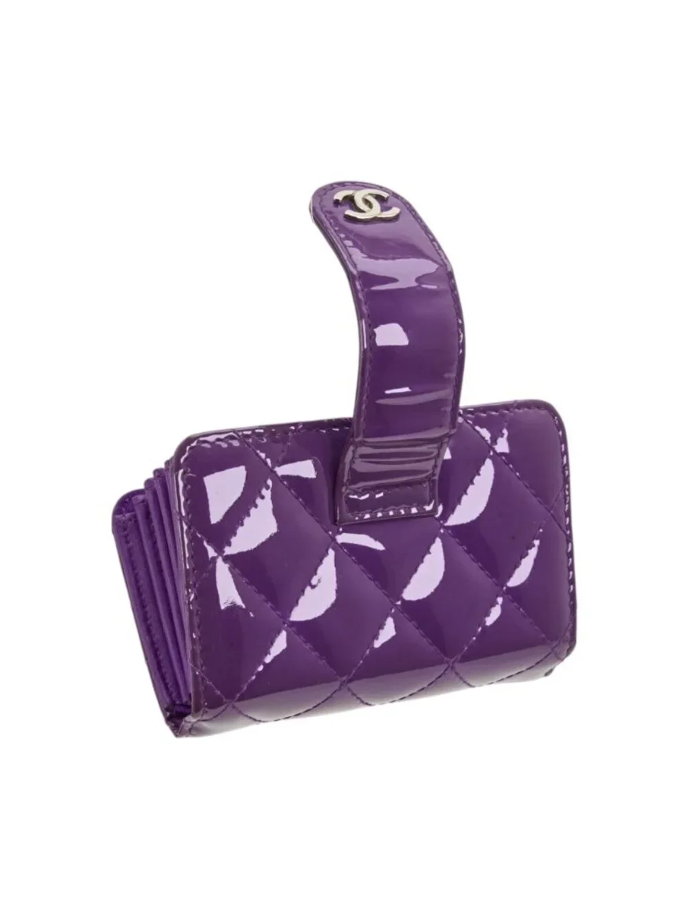 Chanel Purple Patent Quilted Accordion Card Holder